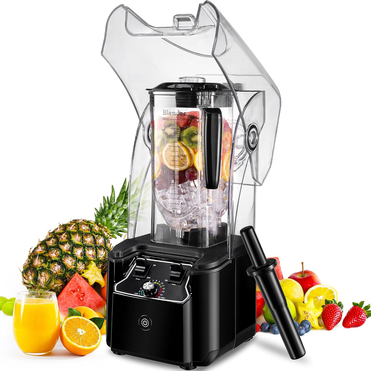 Commercial Blender for Smoothies 2200W with Sound-dampening Cover,2200 ML