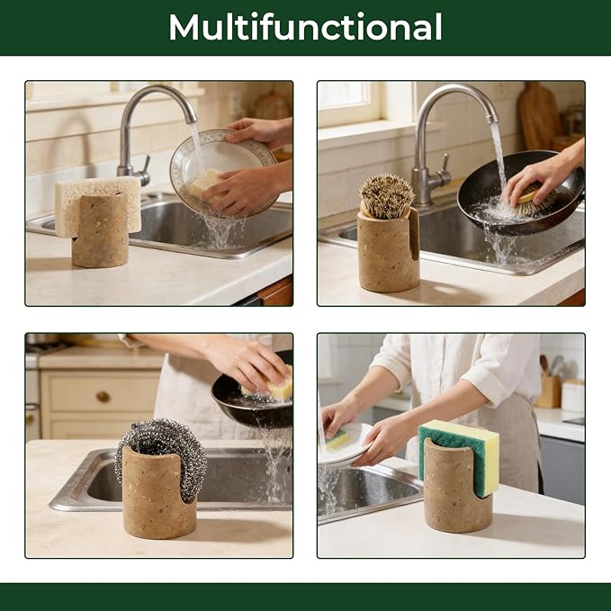 Marble Sponge Holder for Kitchen Sink Dish Sponge Caddy Rustic Farmhouse Decor (Dark Camel)