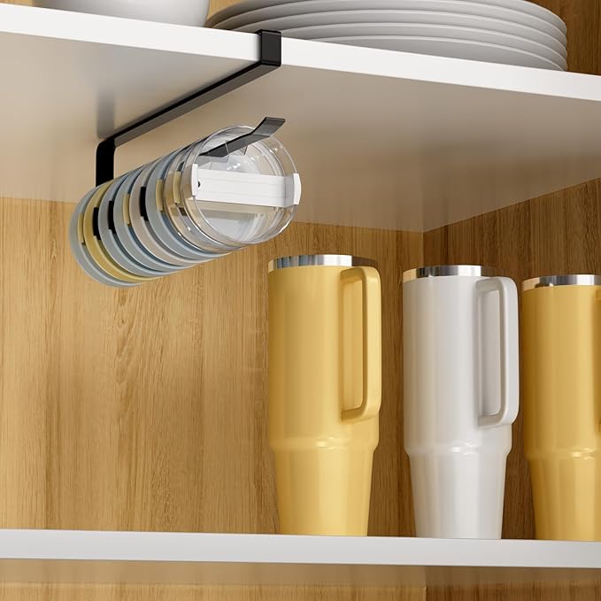 Quehun 2 PCS Tumbler Lid Organizers, Ample Lid Capacity Up to 30 Lids, No Adhesive No Drill Yeti Lid Organizer Holder Inside Cabinet, Space-Saving Stanley Tumbler Cup Lid Holder Organizer for Kitchen