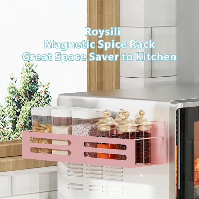 Magnetic Spice Rack for Refrigerator, Metal Spice Rack Organizer, Magnetic Shelf for Fridge 4Pack Pink
