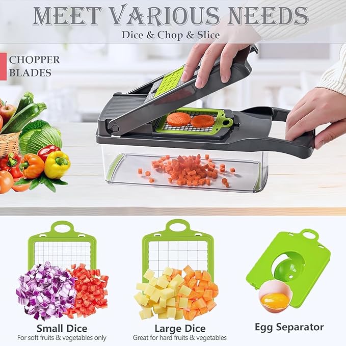 16-in-1 Vegetable Chopper, Mandoline Slicer, Veggie & Food Chopper with Container, Onion Dicer, Vegetable Cutter & Spiralizer for Salad – Home Kitchen Essential.
