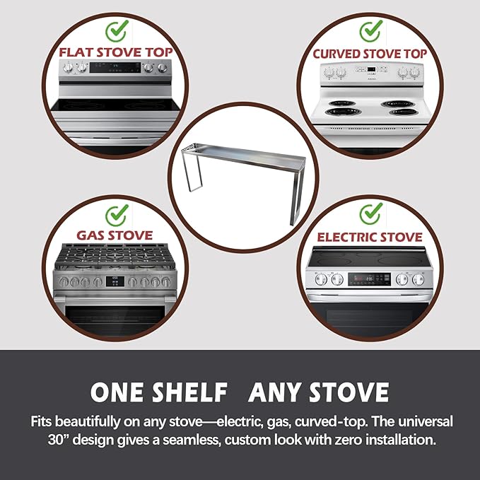 STUTOV 30-Inch Stainless Steel Over Stove Spice Rack Shelf – Magnetic Kitchen Organizer for Stove Top, Stainless Steel Countertop Storage Rack for Spices, One-Piece Kitchen Gadgets