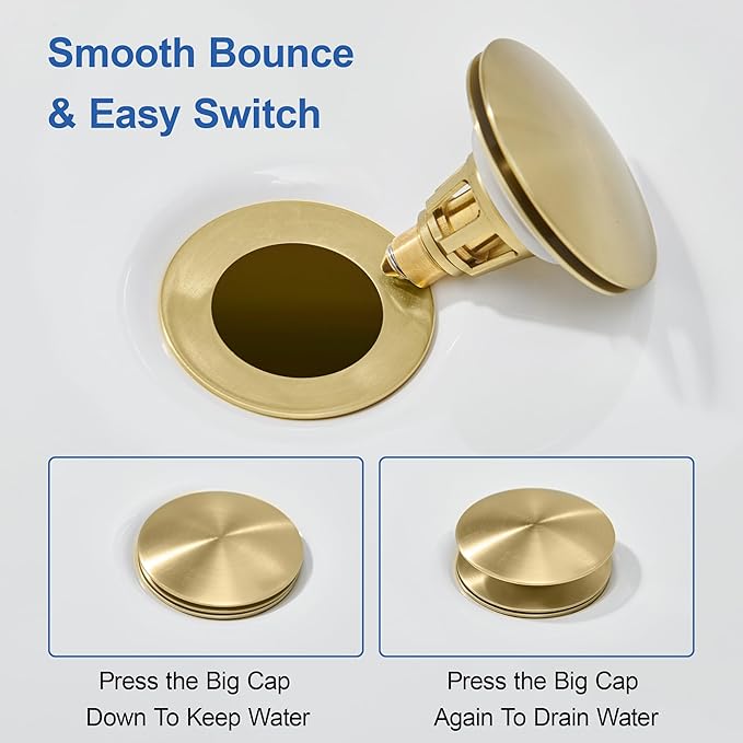 Universal Bathroom Sink Stopper - Pop Up Sink Drain Stopper, Push Button Flixfilter Sink Drain Stopper Replacement, Wash Basin Drain Filter Plug Anti-Clogging Basket, Brushed Gold