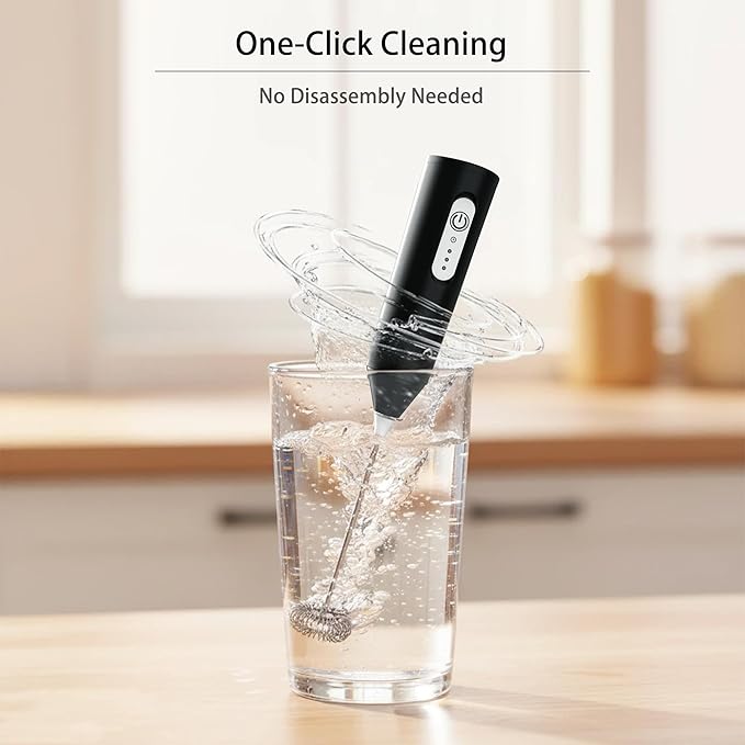 Puraville Rechargeable Milk Frother Handheld, 3 Speeds Electric Whisk Drink Mixer, Type-C Charging BPA Free for Coffee, Latte, Cappuccino, Egg, Cream, Black