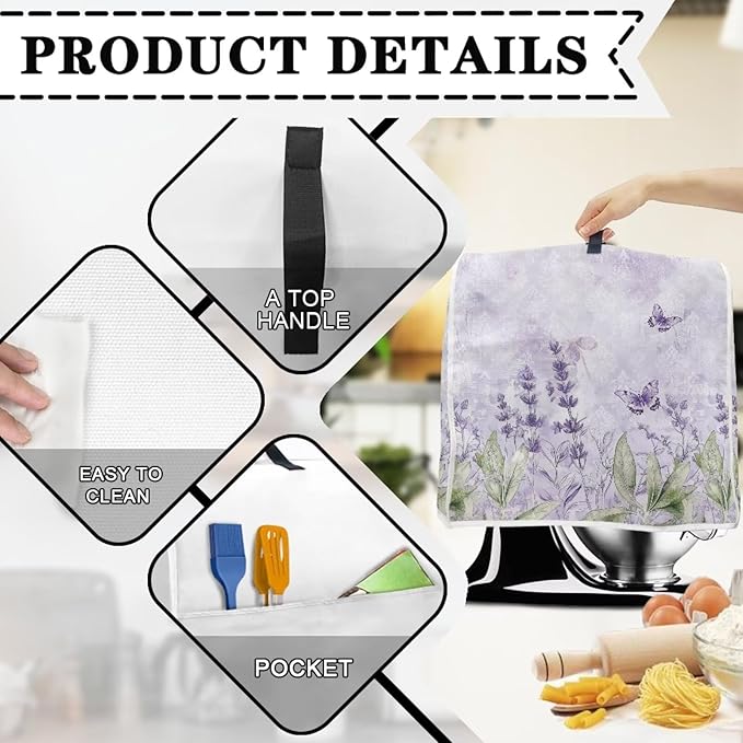 Boho Flower Dragonfly Kitchen Stand Mixer Cover for 6-8 Quart Blenders with Carry Handle & Pockets Stain-Resistant Polyester Small Kitchen Appliance Protector Cover for Countertops
