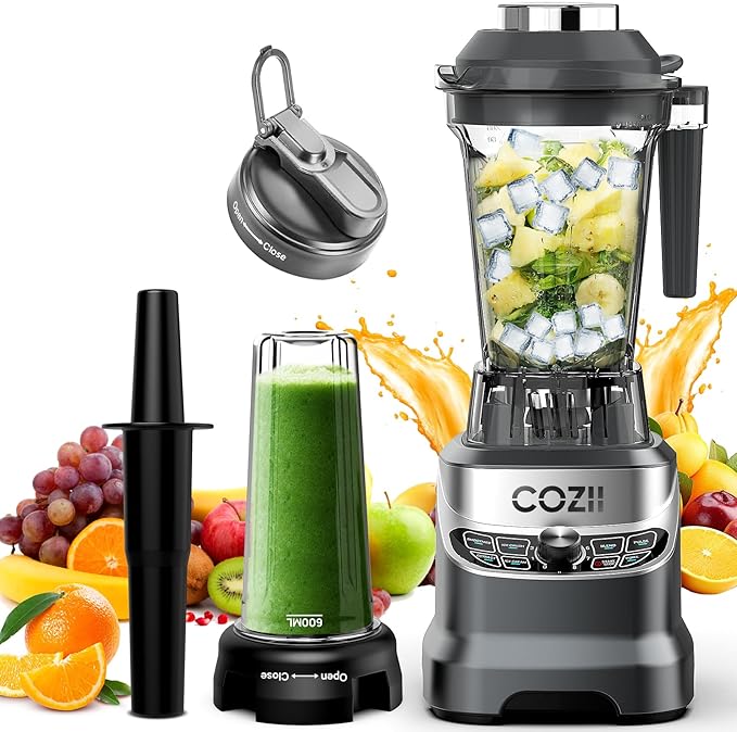 COZII Professional Blenders for Kitchen, 2000W Smoothies Countertop Blender for Ice Crushing/Frozen Drink/Nut Milk, Smoothie Blender with 64oz Pitcher & 21oz To-go Cup, Dishwasher Safe, Dark Grey