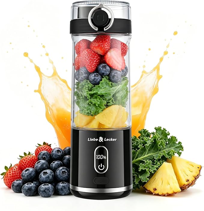 Liebe&Lecker Portable Blender, Cordless 17 Oz Vessel, Personal Blender for Shakes and Smoothies, BPA Free, Leak-proof Lid, USB-C Rechargeable Personal Size Blenders for Kitchen Offic Gym