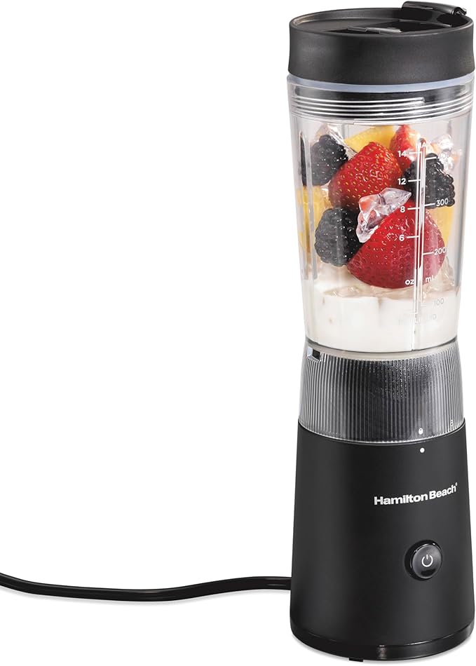 Beach Personal Blender With Leak-Proof Travel Lid - 14 oz. Jar - Black - Stainless Steel - Watts 300 - Personal Blender - 3.94 x 4.13 x 12.20 Inches