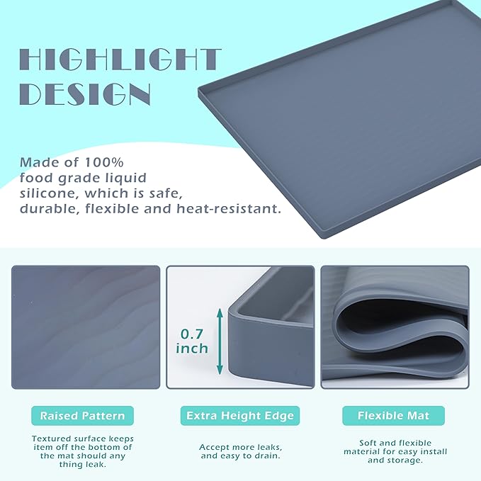 URMONA Waterproof Silicone Under Sink Mat 25'' x 22'' Shelf Liner for Kitchen and Bathroom, Cabinet and Counter Protector, Storage and Organizers, Litter Mat, Pet Cat Puppy Essentials(Black)