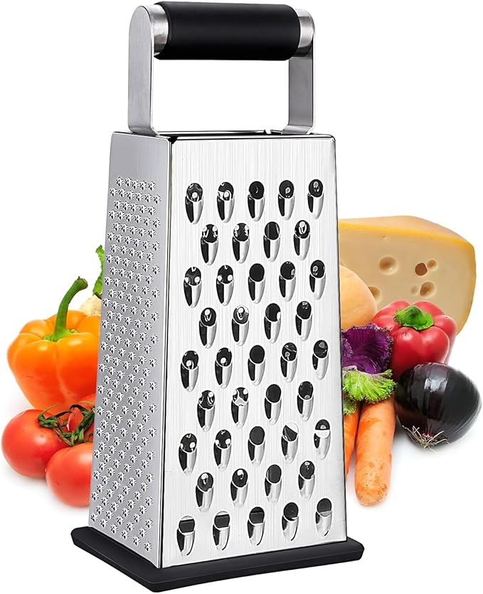 Cheese Grater, 4-Sided Stainless Steel Box Grater, Food Shredder for Cheese, Parmesan, Vegetable