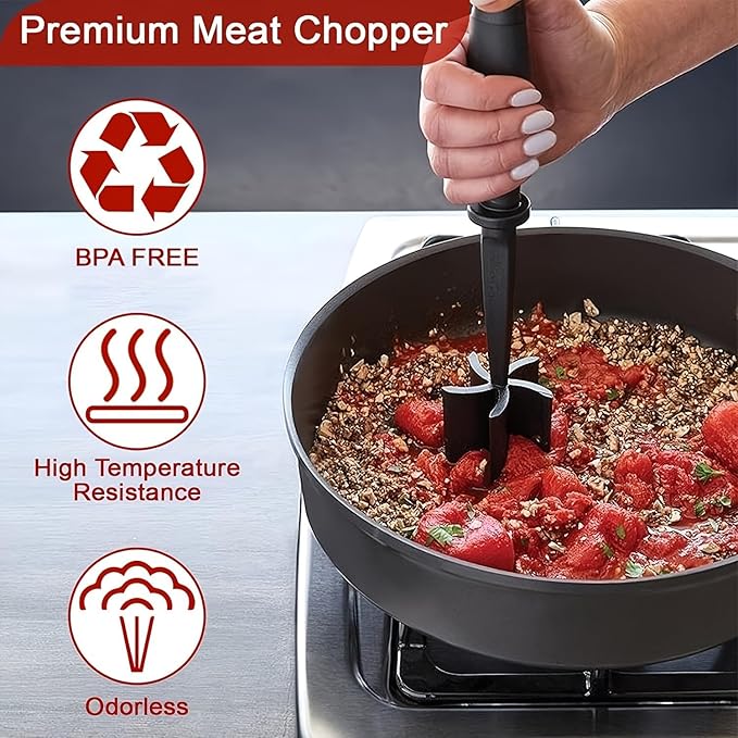 2Pcs Meat Chopper and Masher - Ground Beef Hamburger Smasher, Plastic Spatula, Kitchen Separator Tool for Food, Potato, Bean - Silicone Chop and Stir, Meat Dicer