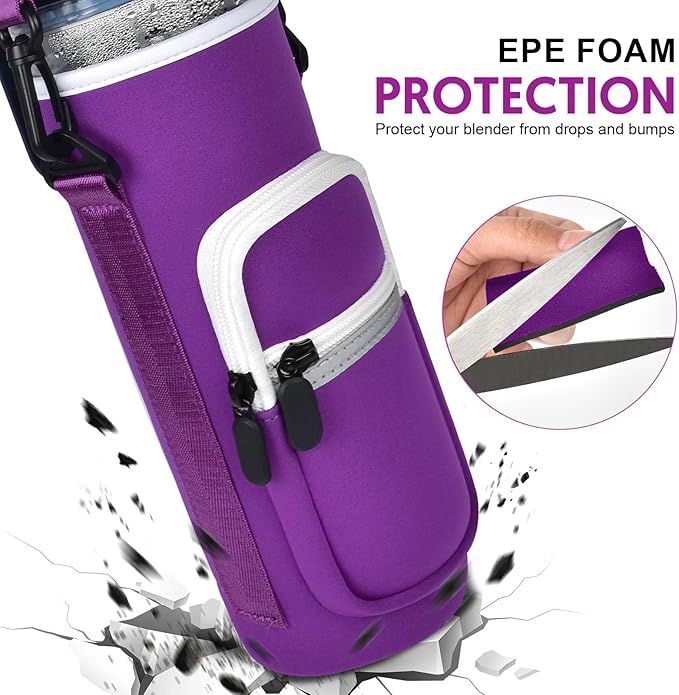 SAIKA Personal Blender Bag for Ninja Blast Max BC251/ BC151, Portable Cordless Blender Carrying Case with Reflective Strip, Shoulder Strap, Handle and Accessories Pocket (Cover Only) (Purple)