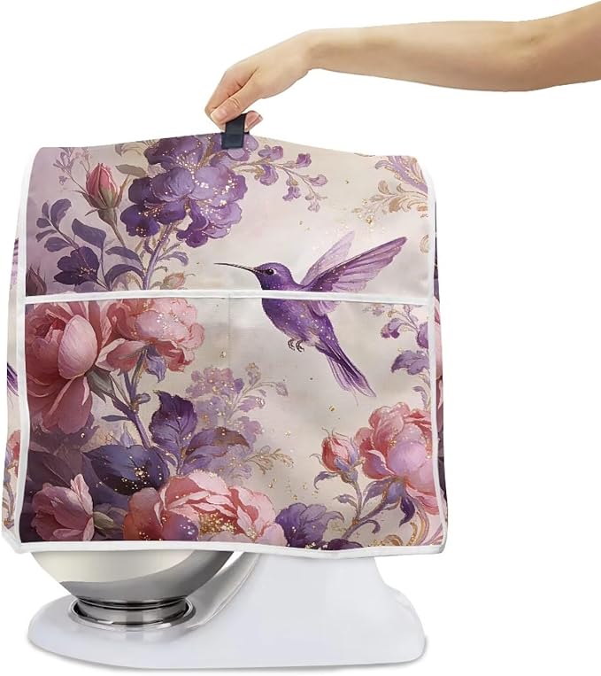 Aesthetic Butterfly Flower Mixer Dust Cover for 4.5-5 Quart Stand Mixers with Top Handle and Storage Pouch Machine Washable Polyester Blender Protector for Kitchen Decor