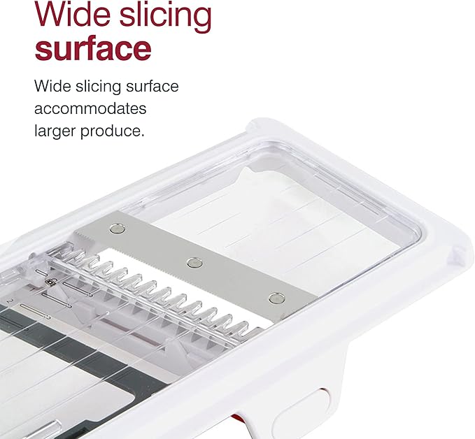 Zyliss Easy Control Handheld Slicer - Vegetable Slicer & Chopper - Fruit Cutter - Handheld Slicer with Two Stainless Steel Blades - Dishwasher Safe - White/Red, 13 inches