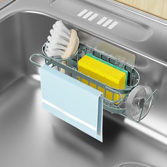 Cisily Kitchen Sink Caddy Sponge Holder in The Sink, Suction cup-Sage Green