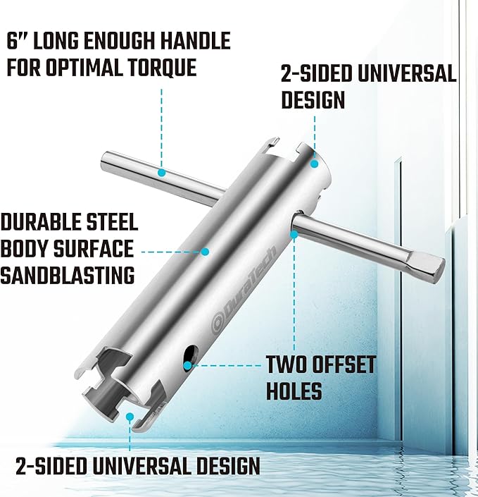 DURATECH Long Reach Basket Strainer Wrench, Universal Sink Strainer Wrench with Sliding Handle, Double End, 1/2" & 3/8 "