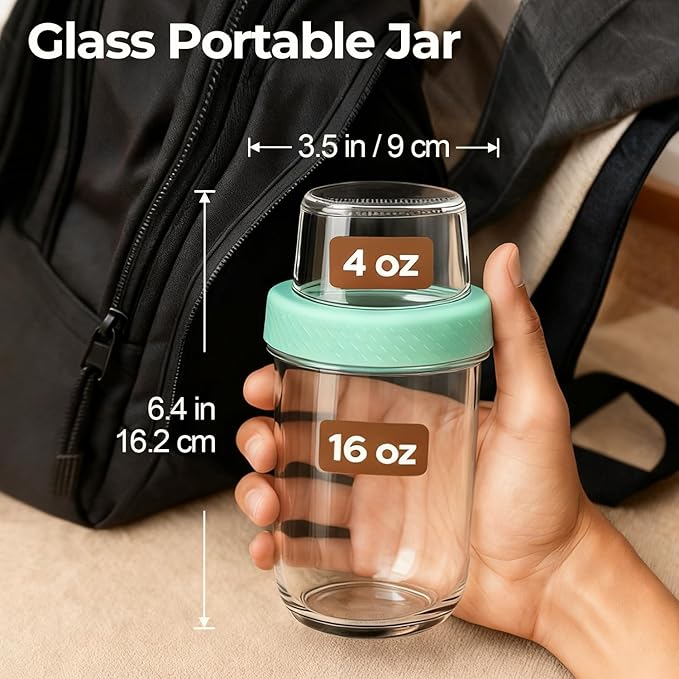 ComSaf Overnight Oats Containers with Lids (16oz+4oz, 6Pcs), Dual-Layer Chia Pudding Jars with Dry and Wet Separation, Yogurt Parfait Cups for Oatmeal Cereal Nut Fruit, Meal Prep Glass Jars for Salad