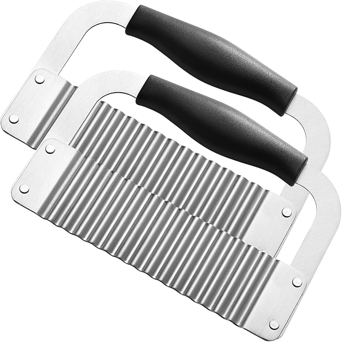 Crinkle Cutter Stainless Steel Potato Slicer Heavy Duty Wavy Crinkle Cutting Chopping Tools with Comfortable Handle for Carrot Veggies (2, Black)