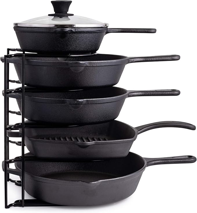 Cuisinel Heavy Duty Pots and Pans Organizer Rack - 12.2"-Inch Tall - 5 Tier Rack - Holds 60 LB - Cast Iron Skillets, Griddles, Shallow Cookware - Space Saving Kitchen Storage - No Assembly Required