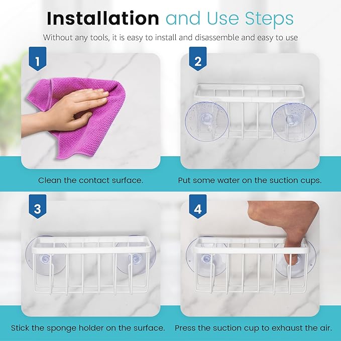 HLOOL Kitchen Sponge Holder,Sponge Holder for Kitchen Sink Suction, Sink Caddy (White)