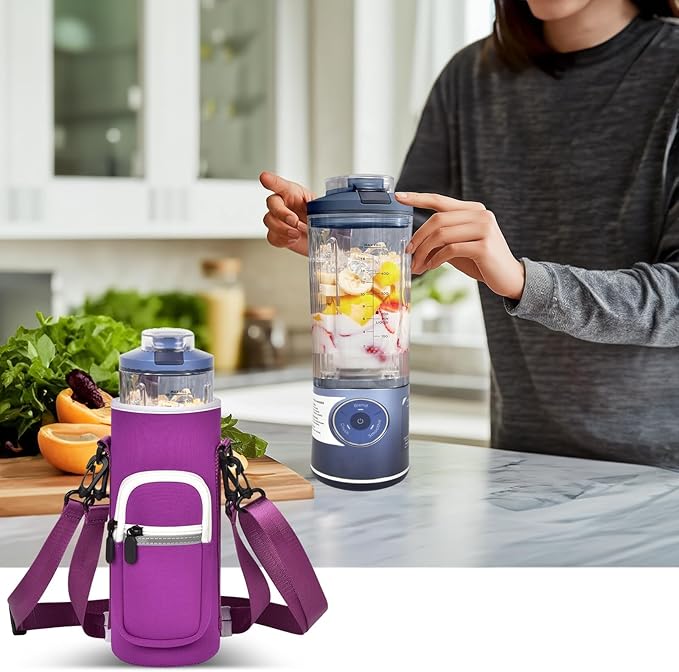 SAIKA Personal Blender Bag for Ninja Blast Max BC251/ BC151, Portable Cordless Blender Carrying Case with Reflective Strip, Shoulder Strap, Handle and Accessories Pocket (Cover Only) (Purple)
