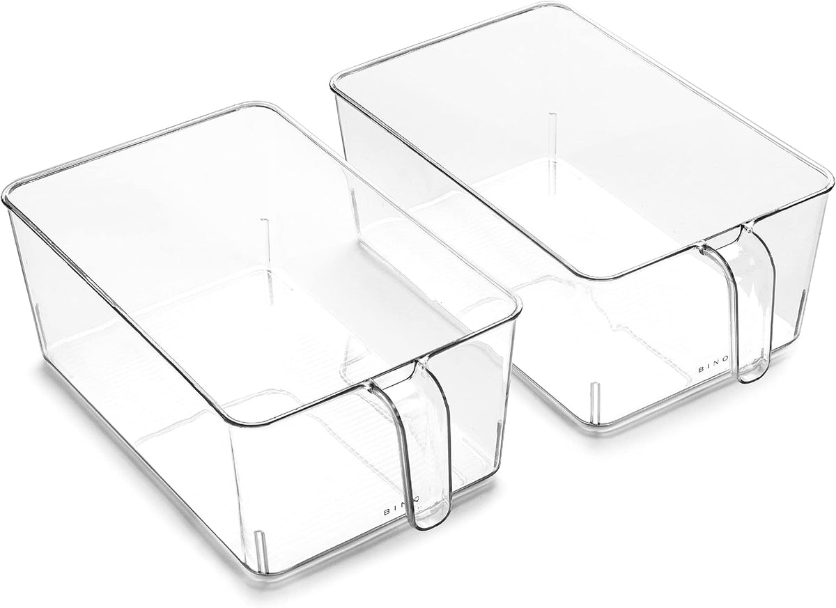 L Plastic Storage Bins l THE HOLDER COLLECTION l 2-Pack, Medium Multi-Use Clear Containers for Organizing with Built-in Handles l Pantry Organization & Storage l Kitchen Organizer l Storage Bins