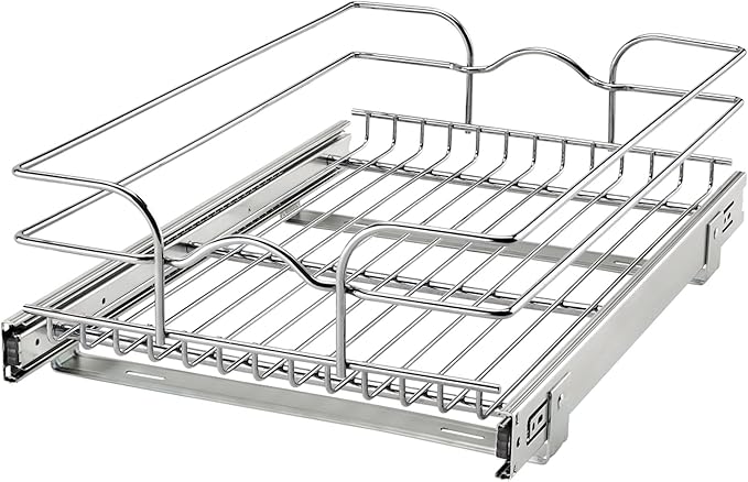 Rev-A-Shelf Steel Wire Pullout Drawer Organizer Shelf for Kitchen Cabinets, Slide Out Storage Basket, Min Opening Width of 14.5", 15" x 22", 5WB1-1522CR-1