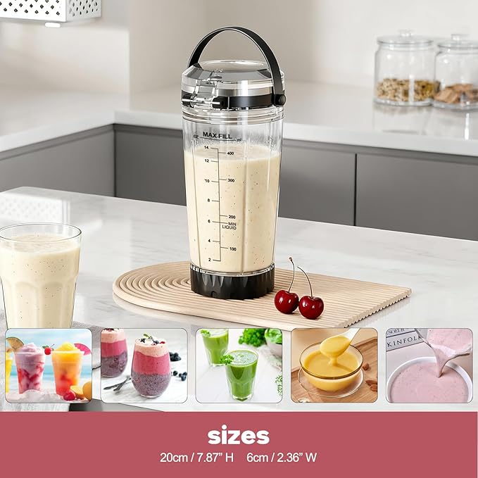 18oz Blending Vessel Accessories Compatible with Ninja Blast Portable Blender BC151BK, Upgraded 180° Flip Lid & Leak-Proof Travel Handle, Personal Blender Cup Replacement for Gym, Office and Outdoor