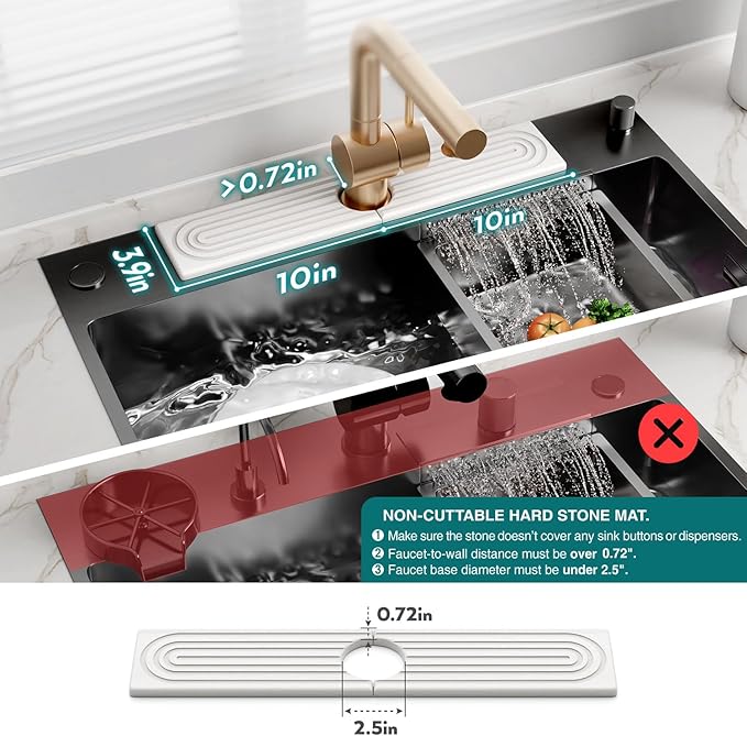 Eormoe Stone Faucet Mat for Kitchen Sink – Diatomite Drying Stone Mat & Sink Protector, Prevents Moisture – Sink Splash Guard Water-Absorbing Stone Tray for Bathroom Counter (Light Grey, 20" x 3.9")