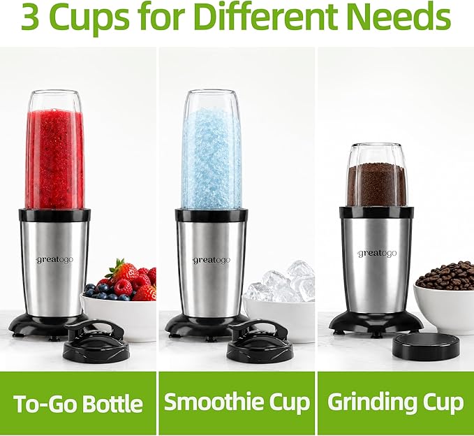 Personal Bullet Blender, Power Countertop Kitchen Smoothie Blender for Shakes, Smoothies, Nuts, Ice, Baby Food, Fresh Fruits and Vegetables. Come with 3 BPA-Free Cups