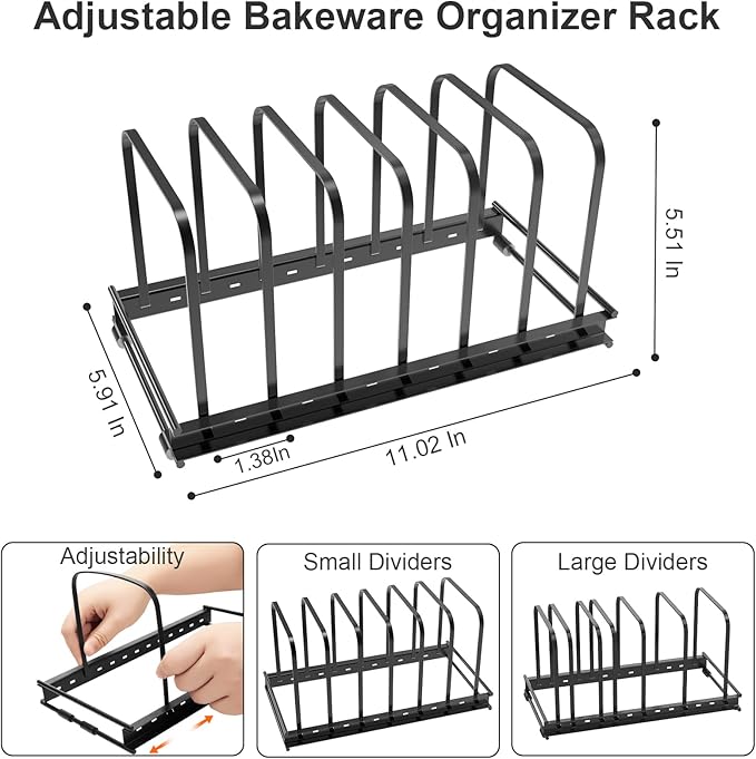 TEAMOLA Cutting Board Organizer, 2-Pack Baking Sheet Holder Rack - Metal Adjustable Bakeware Organizer Holder for Pot Pan Lids Divider Kitchen Cabinet Countertop Organization Storage Choice