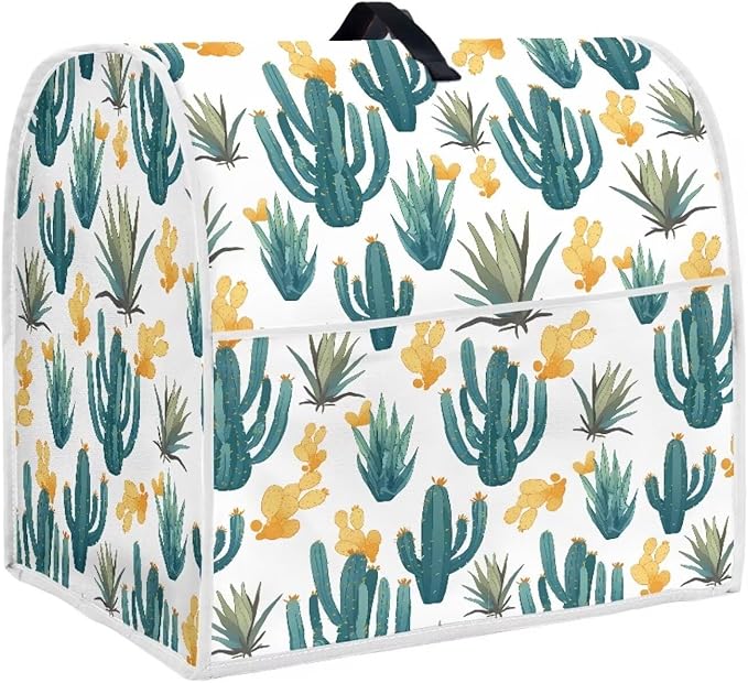 Green Cactus Pattern Mixer Dust Cover Universal Fit 6-8 Qt, Anti-Fingerprint & Easy Clean Cover with Handle & Accessory Pocket, Modern Kitchen Counter Decor Housewarming Gifts