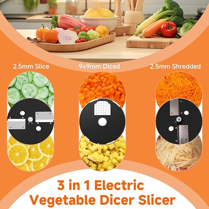 3 in 1 Electric Vegetable Dicer Slicer for Commercial & Home Use, Multifunctional Automatic Commercial Vegetable Chopper for Onion Potato Cabbage Veggie Fruit Slicing Shredding and Slitting