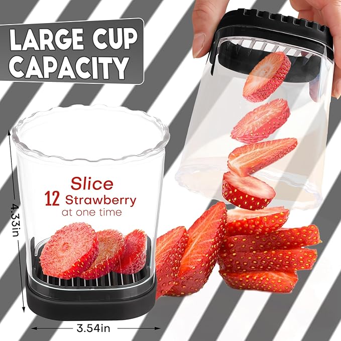 Creative Strawberry & Fruit Slicer - Detachable Cutter with Push Plate (Black)