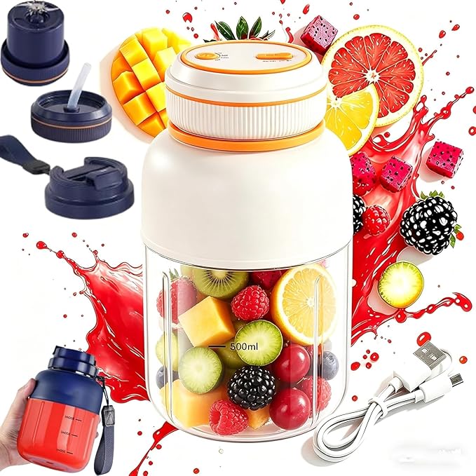 Wireless Juicer Cup, 1300ml Portable Electric Juicer Cup,USB Rechargeable Electric Juicers Cups with Dual Lid, 180w with 38-Blades,Portable Blender for Shakes Smoothies