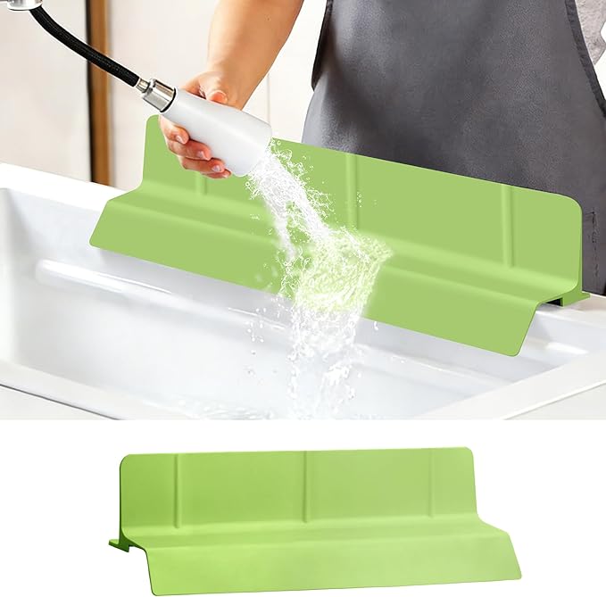 18Inch Sink Splash Guard – Extended Length & Tall Silicone Kitchen Sink Splash Guard with Overhang Drainage Design & Strong Suction Cups for Countertop(Green, 18''x3.5'')