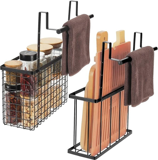 YMCCOOL 2 Pack Cabinet Door Organizer,Over The Cabinet Door Organizer with Towel Bars,Hang Over Cabinet Door Storage, Kitchen Cabinet Door Organizer for Cutting Board, Baking Sheet, Foil, Plastic Wrap