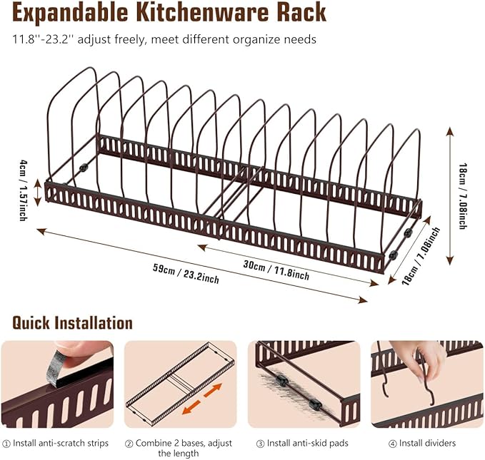 Housolution Cutting Board Organizer Rack, Expandable Baking Tray and Cookie Sheet Organizer with 14 Adjustable Dividers, Bakeware Muffin Tin Cupcake Pan Storage Organizer for Cabinet, Bronze