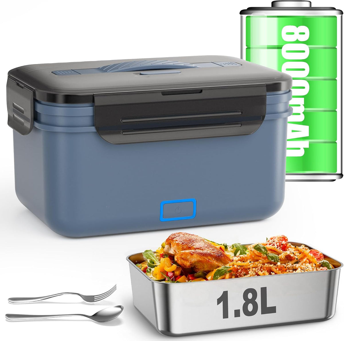 Cordless Electric Lunch Box for Adults, 1.8L Rechargeable Portable Food Warmer Heated Lunch Box, Christmas White Elephant Gifts, Suitable for Office, Picnic, Car, Construction Site