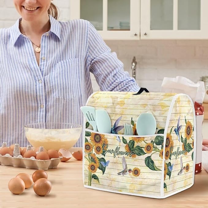 Sunflower Hummingbird Mixer Cover | Portable Dust Protector with Handle & Pockets | 4.5-5 Quart Kitchen Appliance Protector for Home Decor