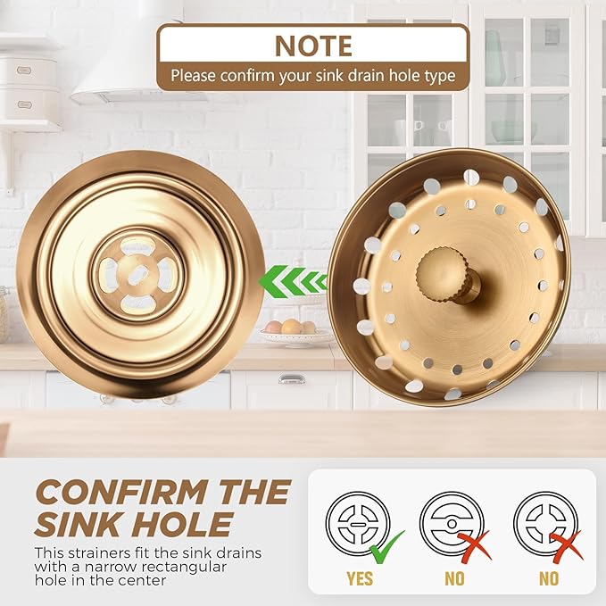 Retisee 2 Pcs Kitchen Sink Stopper Strainer Stainless Steel Drain Strainers for Universal 3-1/2 Inch Kitchen Sink Drain Replacement (Champagne Brown)