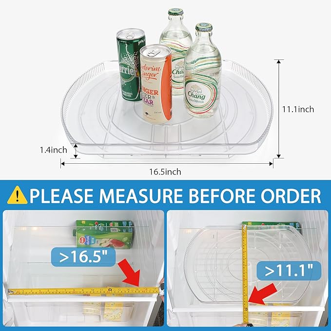 Lazy Susan Turntable for Refrigerator, Square Turntable Organizer for Fridge Cabinet, Pantry, Countertop | 16.5" x 11.1" (Rectangle 1 Pack - Clear)
