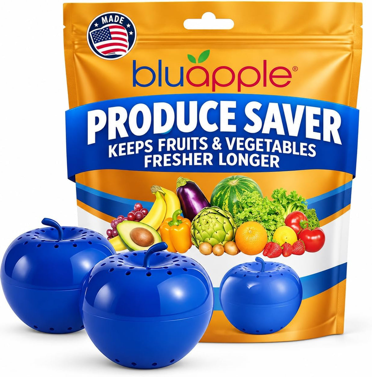 Produce Saver Ethylene Gas Absorber - Fresh Fruit & Vegetable Storage for Refrigerator Crisper, Shelves & Fruit Bowls, Produce Keeper, Fruit Saver, Kitchen Must Haves, BPA-Free - 2-Pack