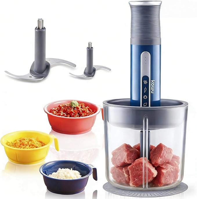 Kawu Cordless Mini Food Processor, Rechargeable Mini Food Chopper for Kitchen, Portable Meat Grinder with 2 Blades, Vegetable Chopper Blenders Shredder for Kitchen Home