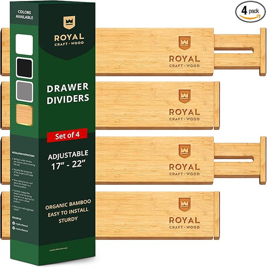 Bamboo Drawer Dividers Organizers, Adjustable Drawer Separator Splitters