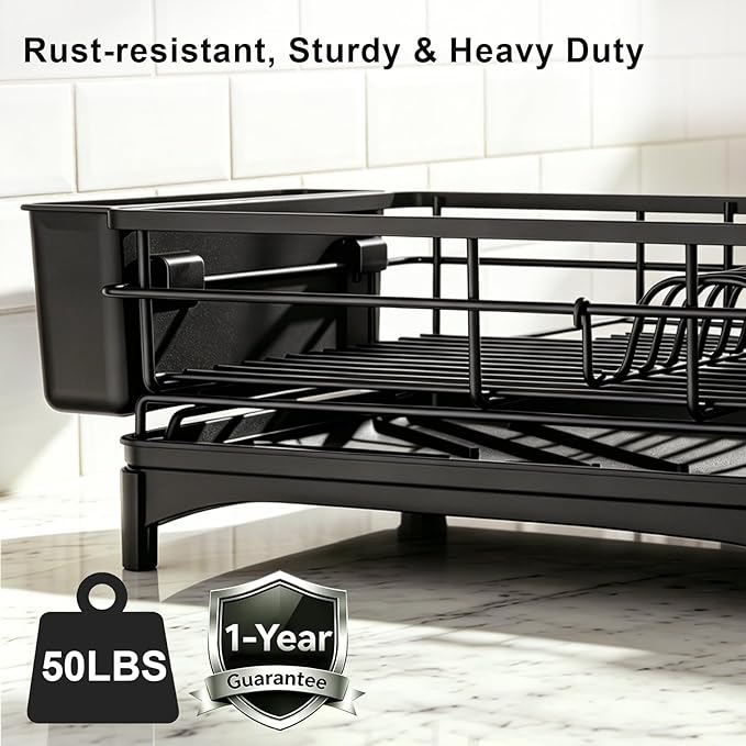 4-in-1 Extendable Dish Drying Rack, Large Capacity Modular Organizer System, Tool-Free Dish Drainer with Self-Draining Tray, Universal Fit & Rust-Resistant Dish Racks for Kitchen Counter