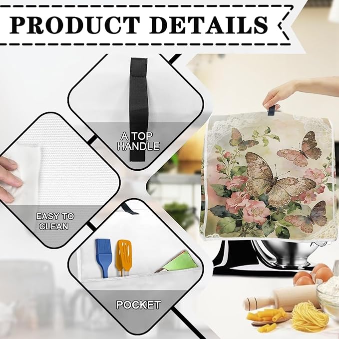 Tulip Bunny Stand Mixer Cover Portable Dust Cover for 4.5-5 Quart Kitchen Mixers with Handle and Pockets Small Appliance Protector for Home Kitchens