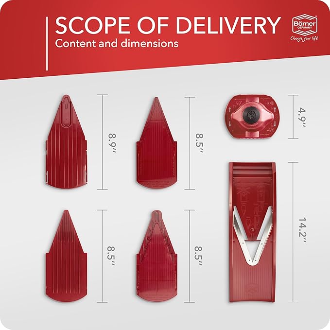 BORNER V Mandoline Slicer Kitchen V1 ClassicLine Starter Set | Vegetable Grater Börner - Quality Made in Germany, Color:Red