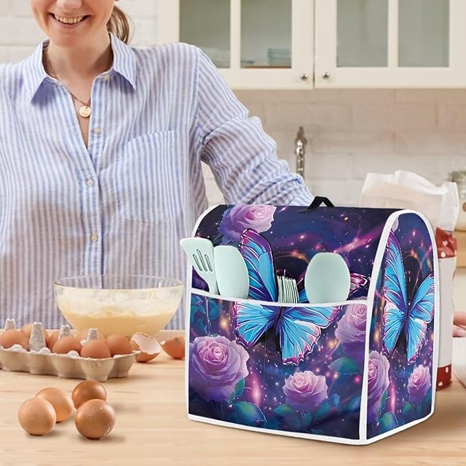Purple Floral Hummingbird Kitchen Appliance Cover Compatible with 6-8 Qt Blenders Portable Stand Mixer Cover with Carrying Handle & Accessory Pockets for Countertops Decor