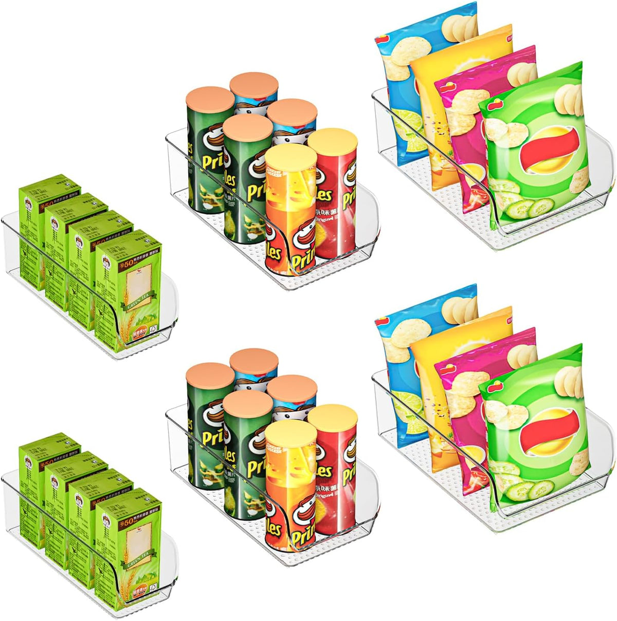 Set of 6 Clear Plastic Storage Bins - The Ultimate Pantry Organizers and Storage Solution for Kitchen, Cabinet, and Refrigerator Organization